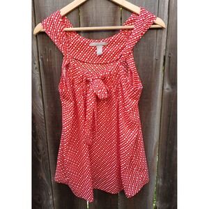 Banana Republic Front Bow Tie Lite Tomato Red/Orange & White‎ Sleeveless Top M